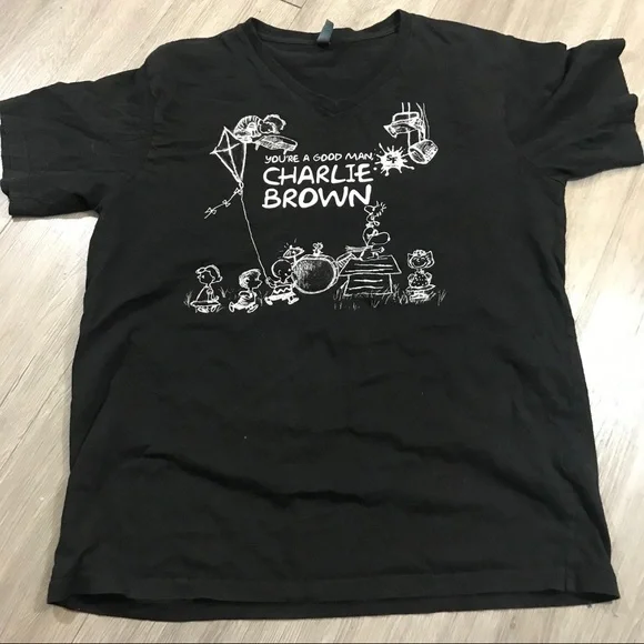 Charlie Brown Black with White V-Neck T-Shirt - Picture 1 of 4